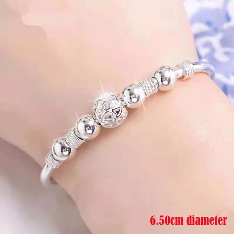 Women's 925 Sterling Silver Beaded Adjustable Bangle