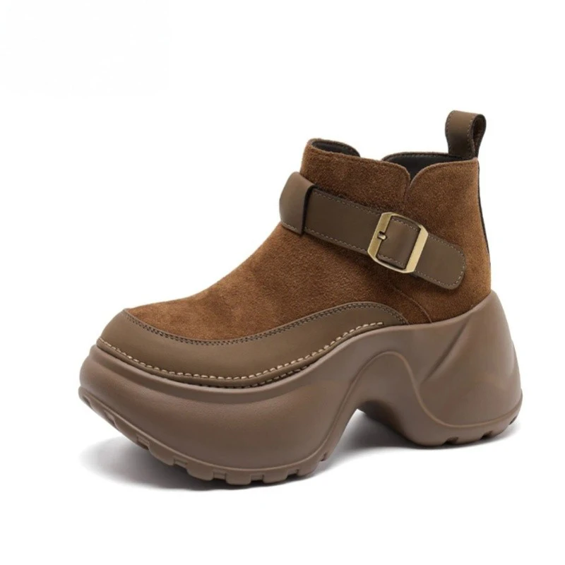

New Women Ankle Boots Platform High Heels Shoes Chelsea Pumps 2025 Trend Sport Short Boots Buckle Suede Shoes Mujer Snow Botas