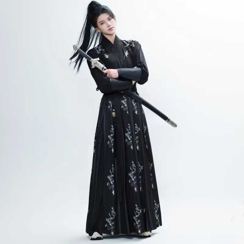 남자 검은 검객 Hanfu 중국 전통 송나라 의상 빈티지 할로윈 NightHero 코스프레 의류 이벤트 정장 COS