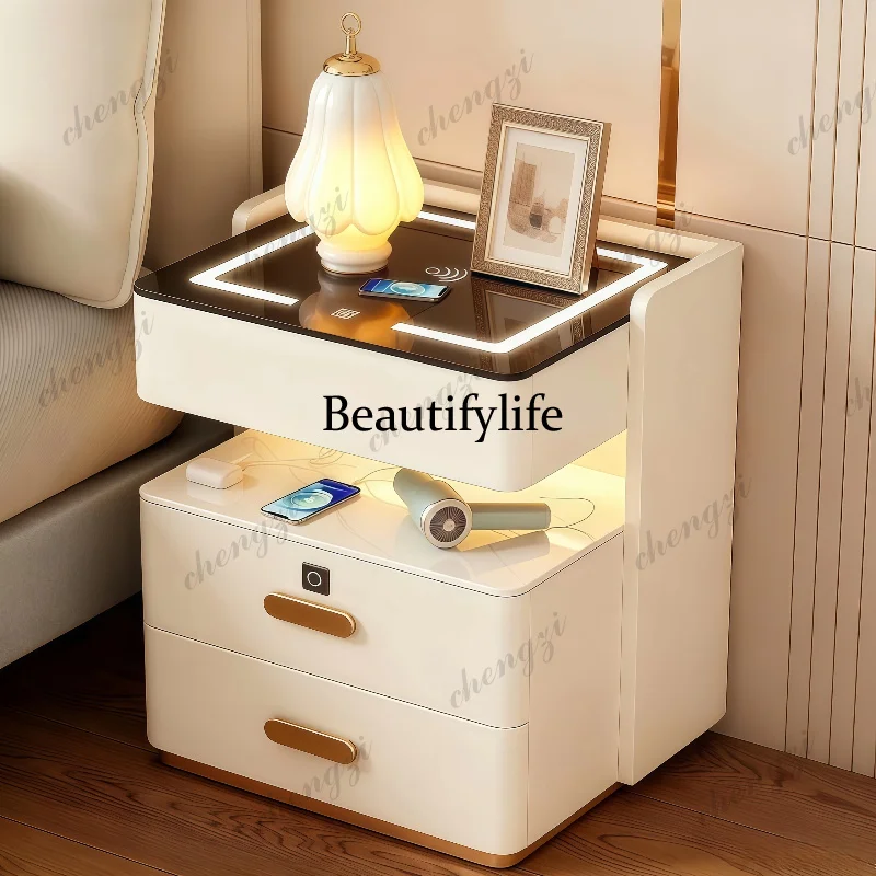 A68Bedroom Lamps Bedside Nightstand Phone Charger White Drawers Smart Nightstand Luxury Bedroom Mesitas De Noche Home Decoration