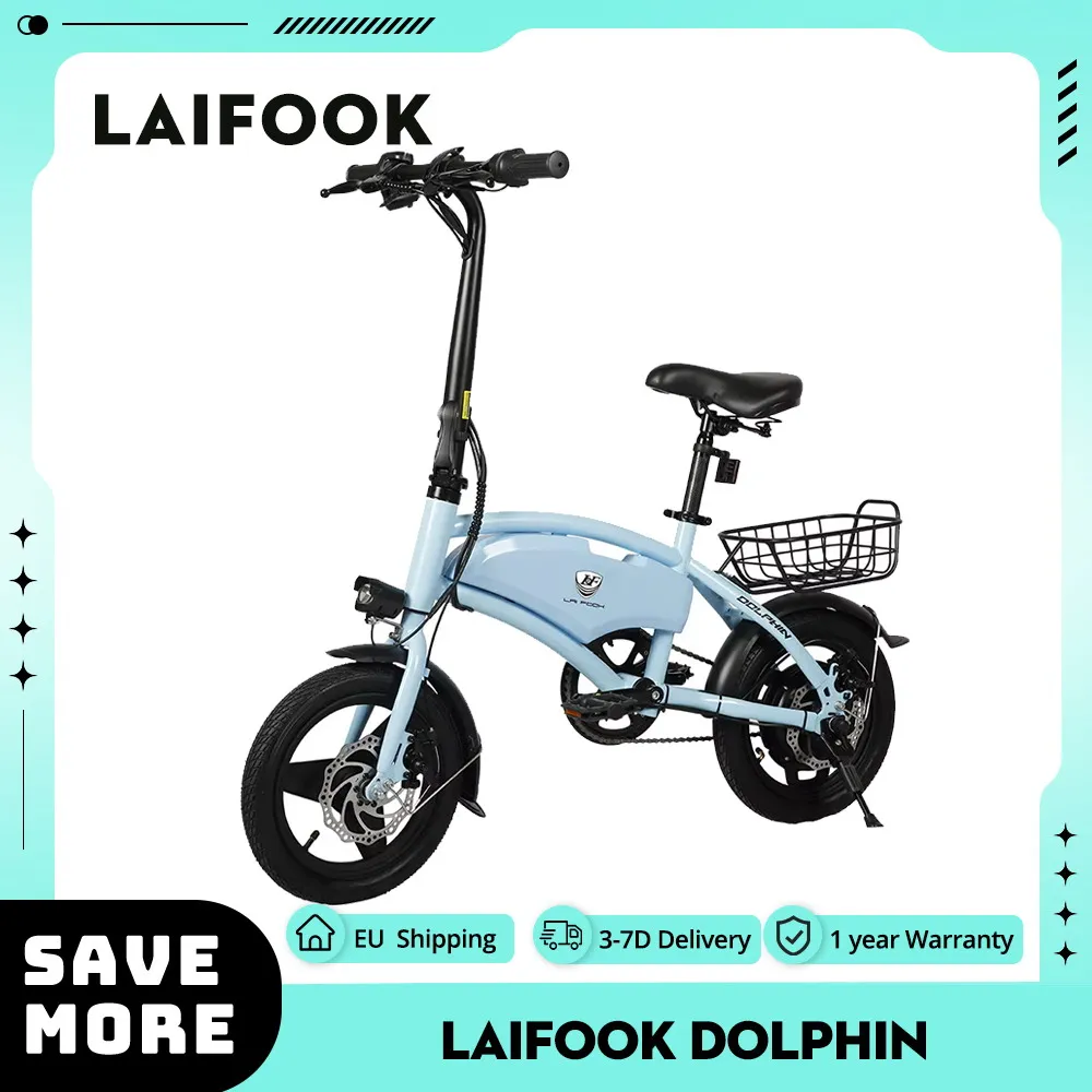 LAIFOOK Dolphin Folding Electric Bike, 250W Motor, 36V 7.8AH Battery, 14-inch Tire, 25km/h Max Speed, 40km Range, Disc Brakes