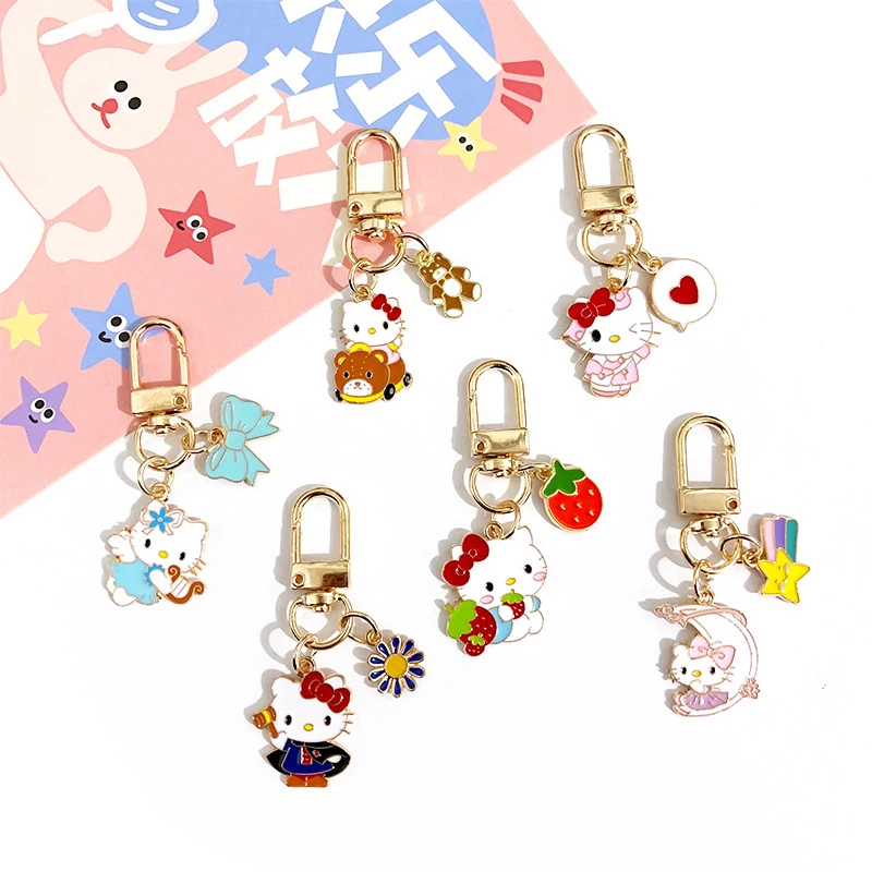 Kawaii Alloy Hello Kittys Keychain Pendant Student Backpack Bag Hangings Accessory Gifts