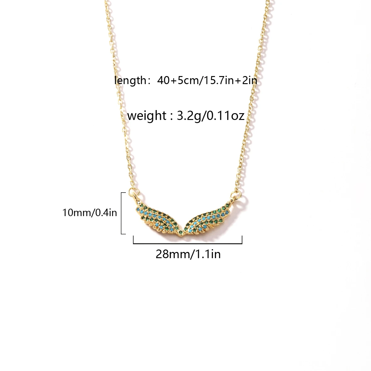 Engelsflügel-Halskette Vollbesetzt mit Zirkonia Feder-Anhänger Edelstahlkette Gold Silber Mehrfarbig Türkis Rosa Kristall Choker – Detail 5
