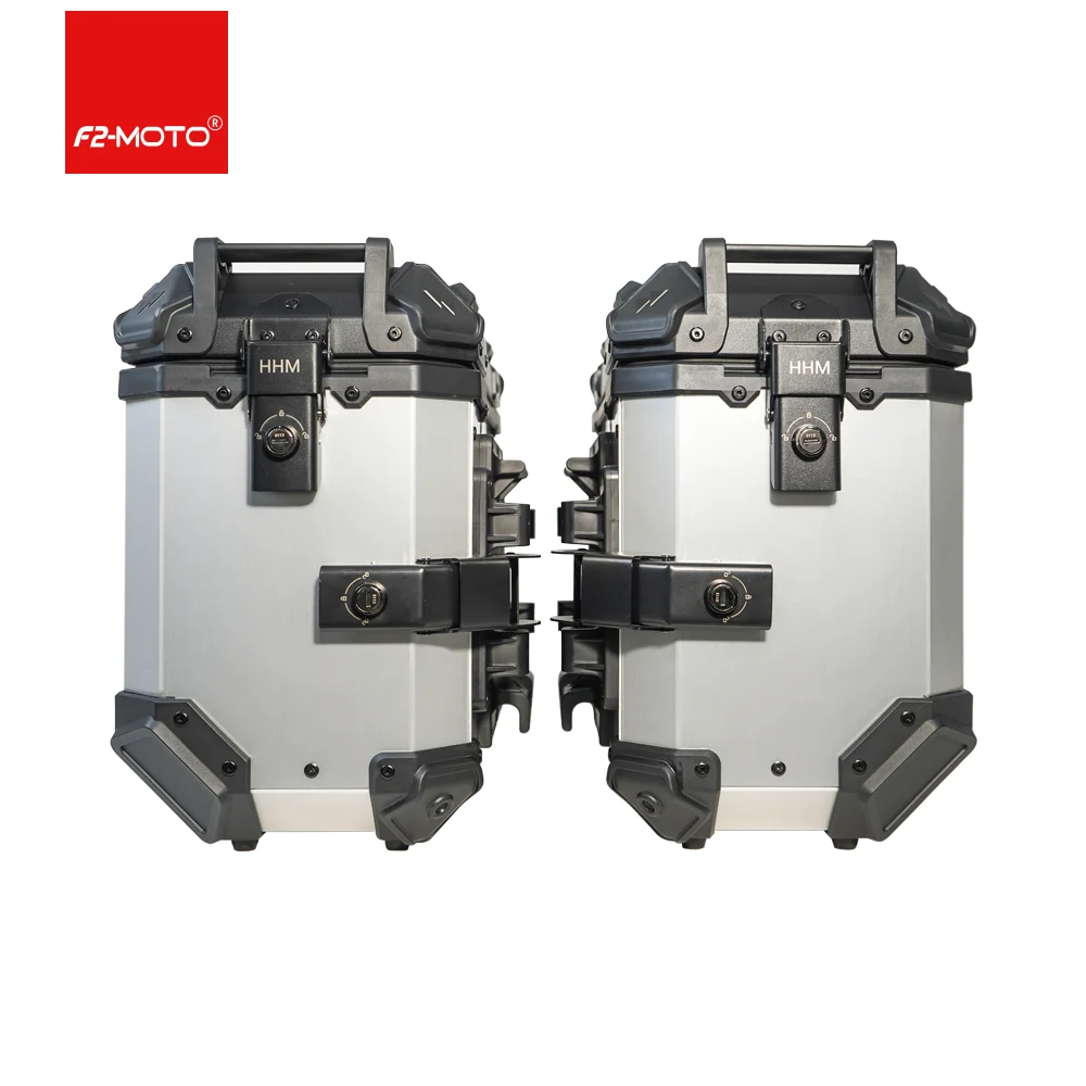 

F2-MOTO 36L Motorcycle Side Case - Straight Type with Black Cover & Silver Color, Bull Horn Design Aluminum Alloy