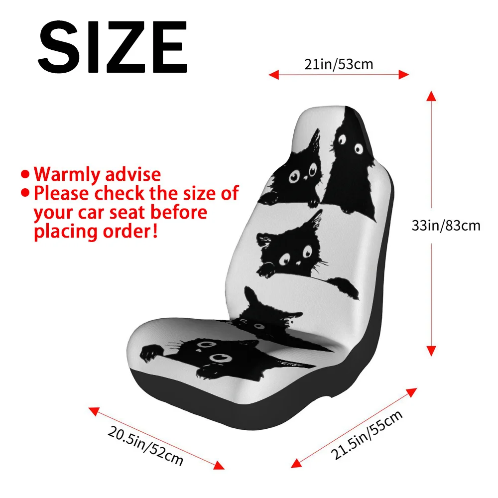2pcs, Trusted Durable Car Seat Covers, Cute Black Cat Silhouette Stickers Print Fit For Men And Women, Comprehensive Front Seat