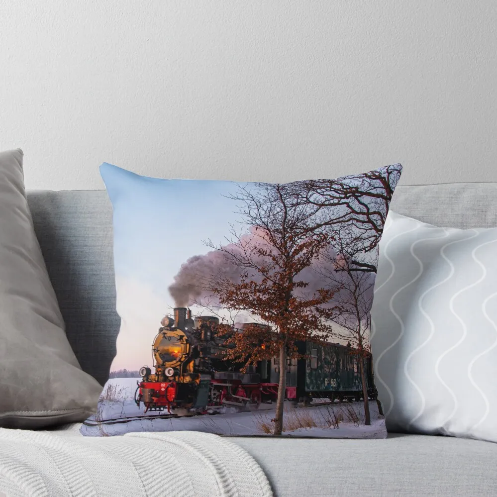 Steam train with the setting sun reflecting in its boiler Throw Pillow home decor items christmas pillowcases Sofa Covers pillow