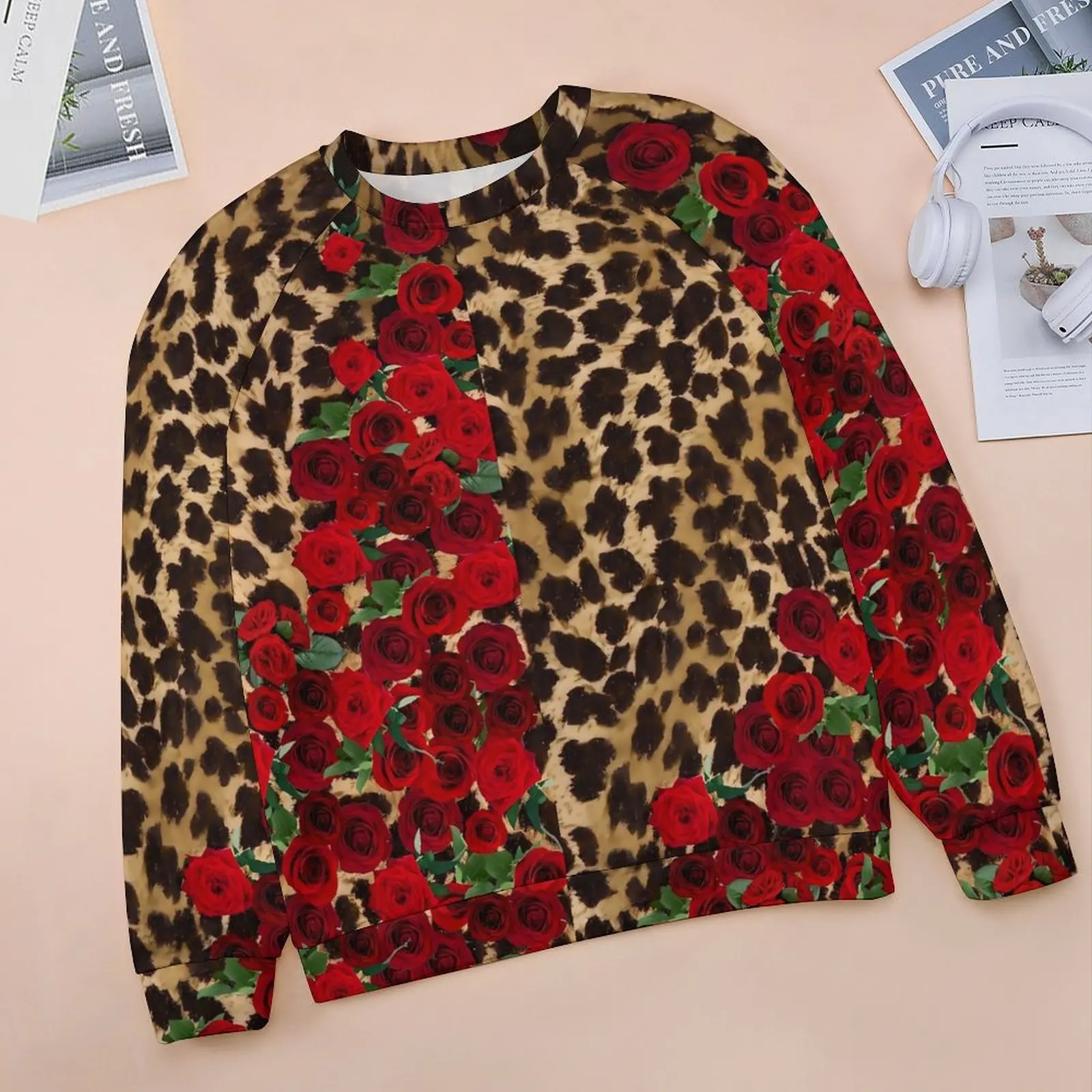 Floral Leopard Casual Hoodies Retro Roses Print Y2k Hoodie Winter Long Sleeve Street Wear Oversize Sweatshirts Birthday Gift