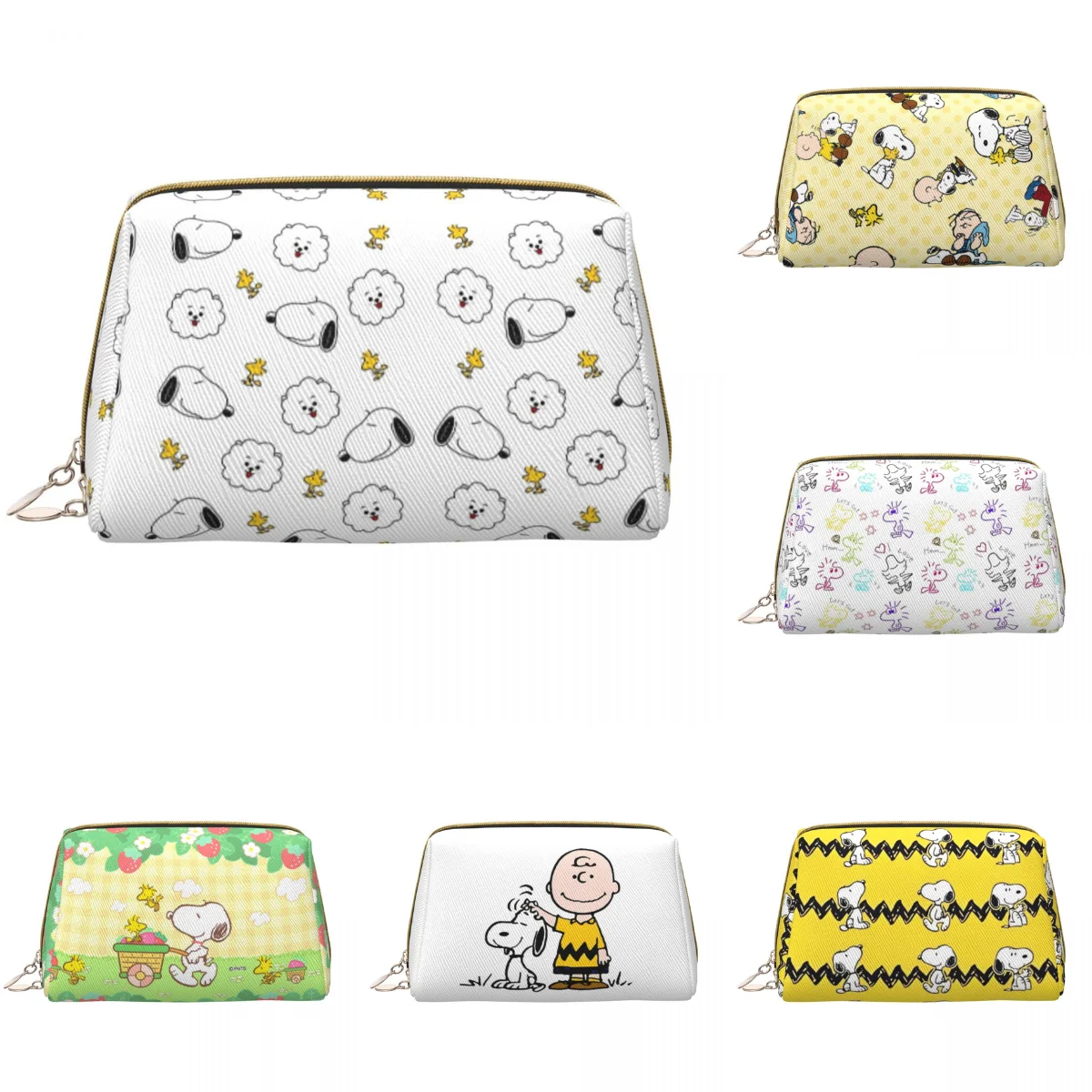 Snoopy & Woostock Manga Makeup Bag For Necessaries Pu Leather Portable Cosmetic Bags Graphic Design Woman Storage Organizers