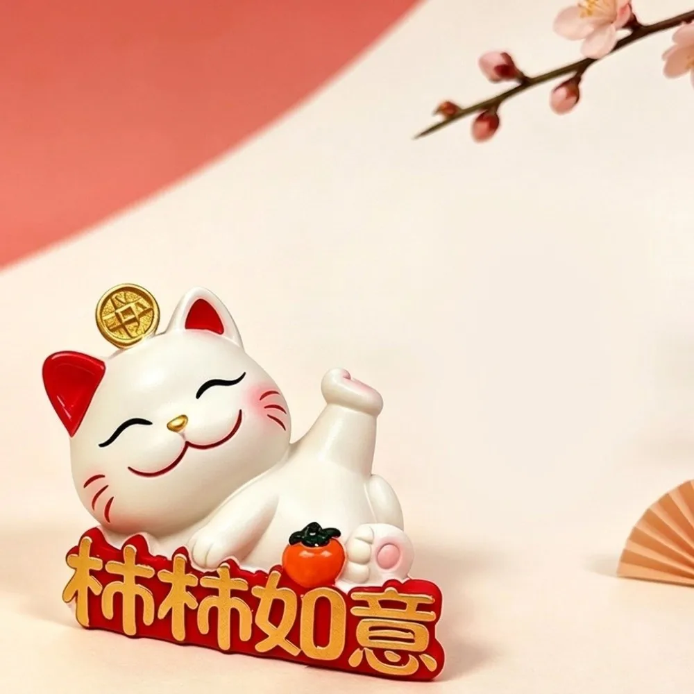 Resin Lucky Cat Figurines Chinese Style Realistic Maneki Neko Miniature Figure New Year Gifts Welcoming Beckoning Fortune
