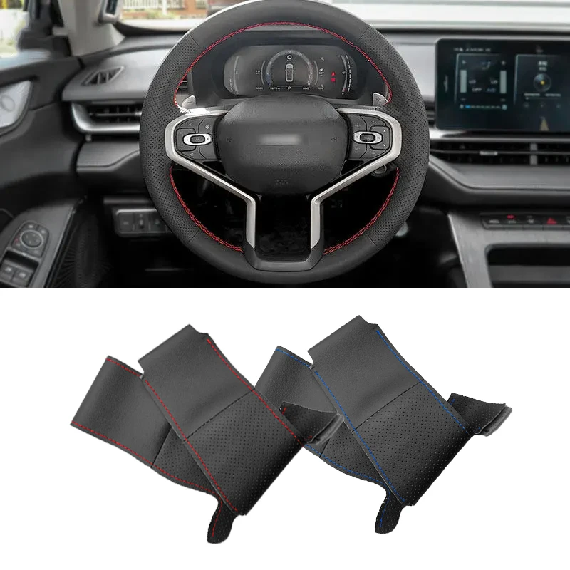 

For Great Wall Haval Jolion 2021 2022 Hand Stitched Car Interior Steering Wheel Cover Perforated Microfiber Leather Trim