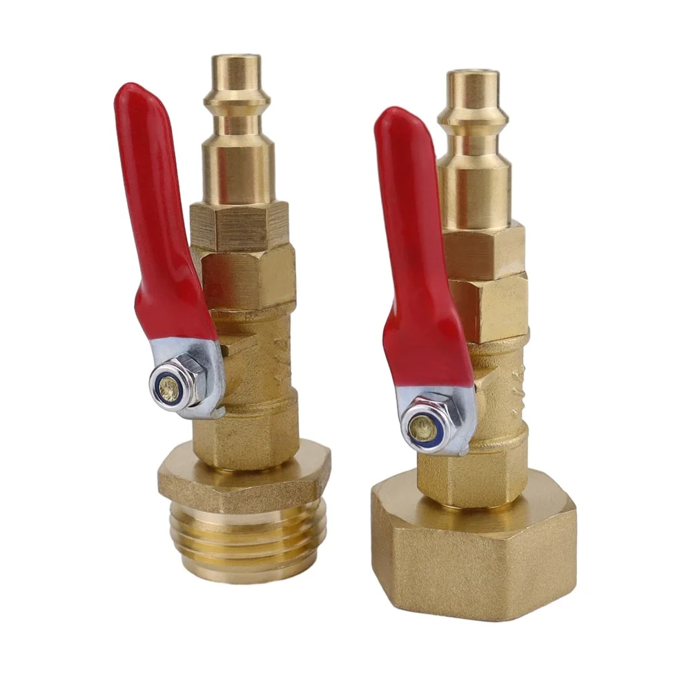 Brass RV Quick Connect Fitting with Ball Valve 1/4 Inch Male Thread Compatible with Standard 3/4 Inch Garden Hose Threads