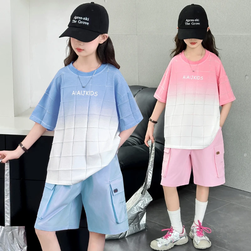 Children Dance Clothes Set Kids Streetwear Outfits Shorts Sets with Tie-Dye Toddler Hip Hop Suits Boys Girls Clothing Set