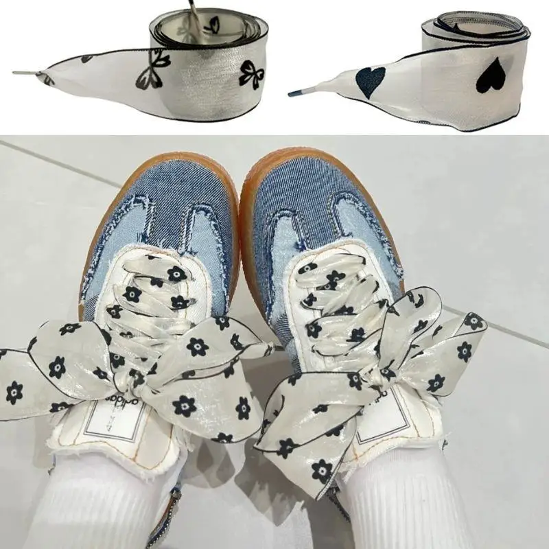 

140cm DE Training Shoes Laces 4Cm Wide Yarn Shoelaces Bowknot Sneaker Black White Sport Shoes Laces DIY DE Training Shoes Laces