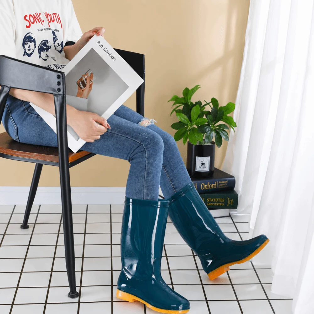 Hohe Damen-Regenstiefel, rutschfeste, wasserdichte Stiefel, leichte, langlebige Gartenarbeitsschuhe für den Außenbereich, Küche usw. – Detail 15
