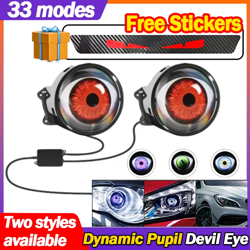 3-inch Remote Control Eyes Retrofit 12-36V Devil's Eye 33 Mode LED Car Dynamic Lights Kits Headlight Car Moto Decorative