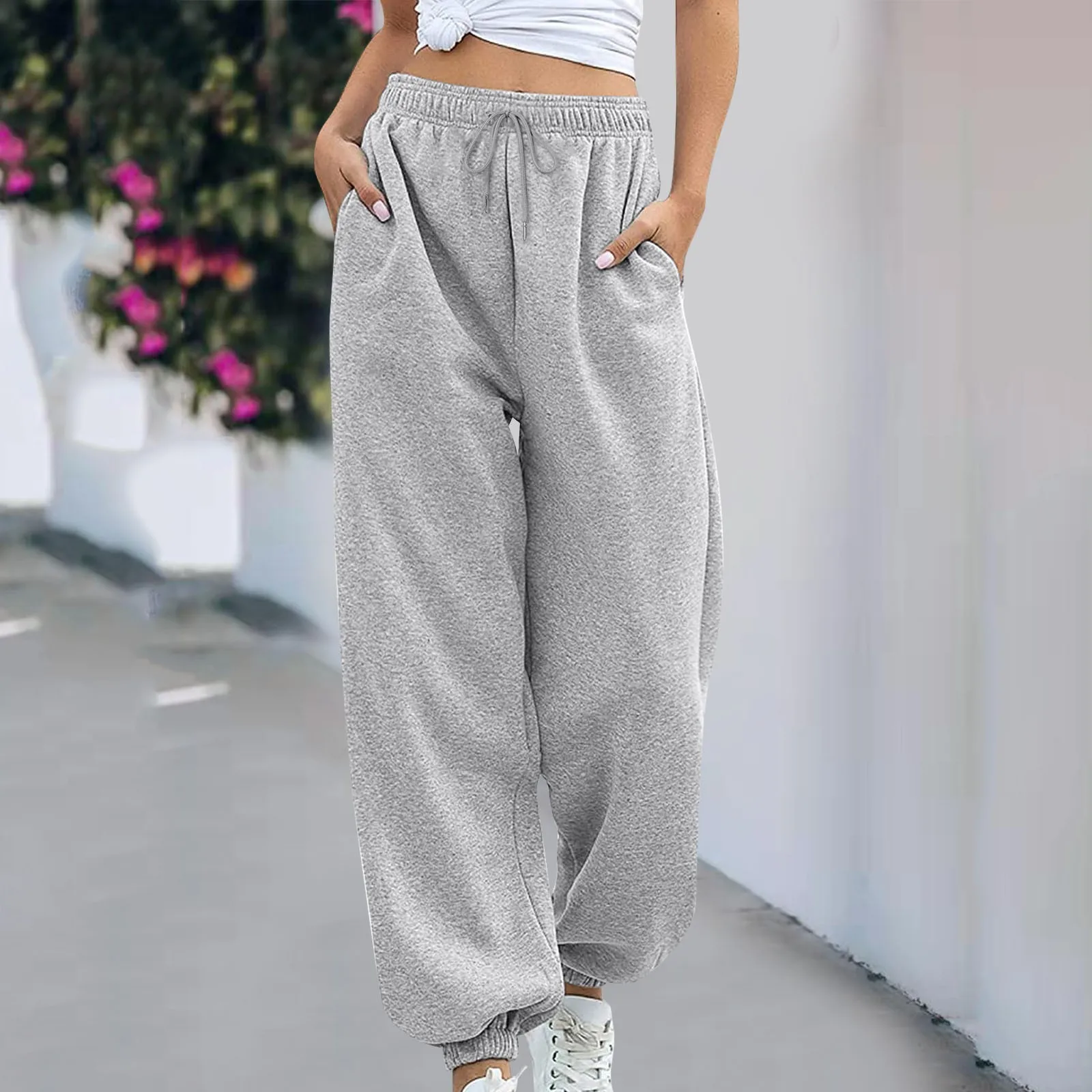 New Gray Women Sweatpants Summer Spring Baggy Streetwear Oversize Sports Pants Black Solid Joggers Streetwear Trousers 2024