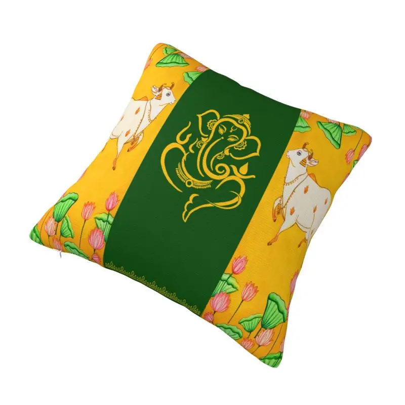 Custom A Indian Pichwai Backdrop Of Ganesha & Cow Pillow Case 40x40cm Art Cushion Cover Decoration Salon Square Pillowcase