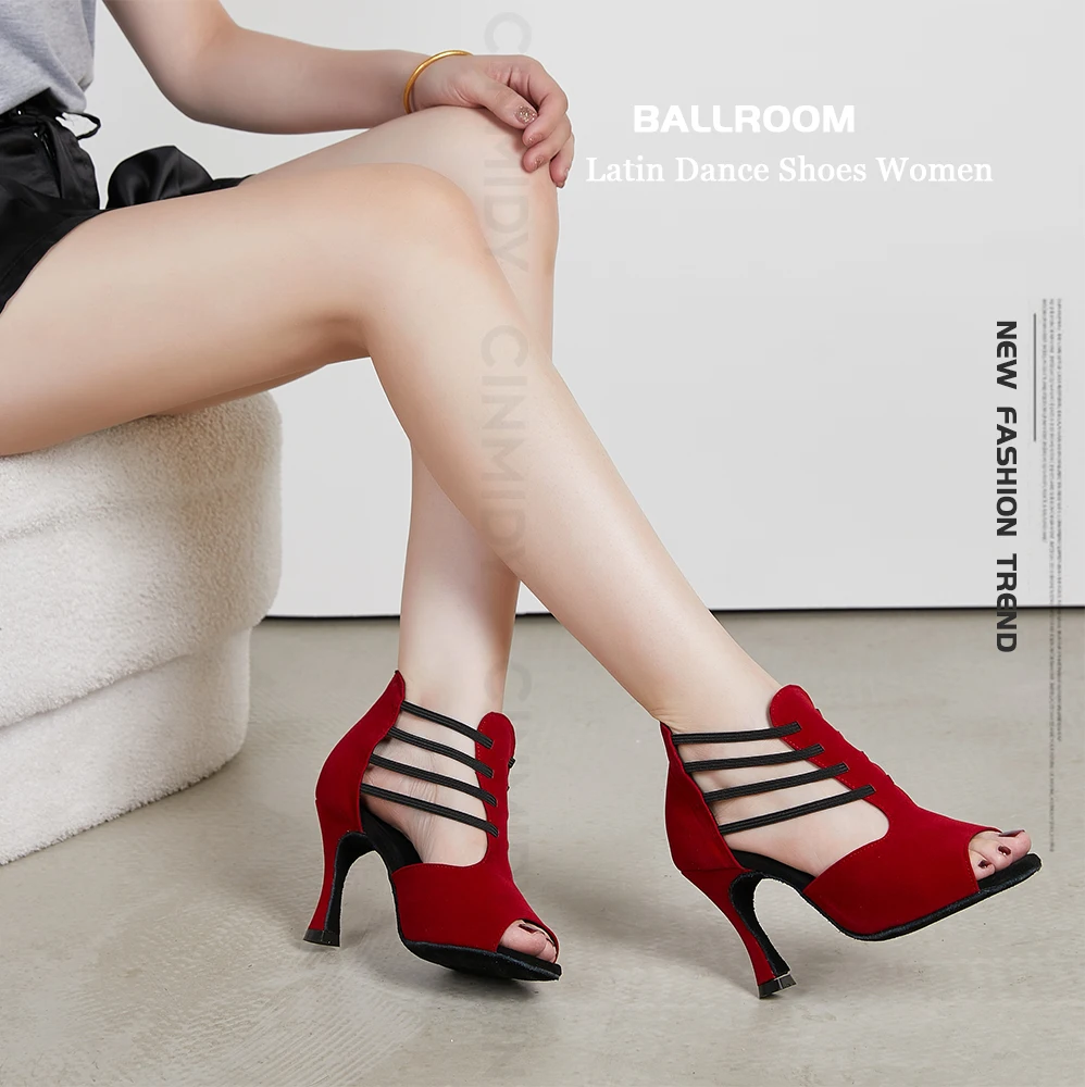 CINMIDY Latein-Tanzschuhe für Damen, Weichsohlen-Samba-Salsa-Absatzschuhe, Ballsaal-Tanzschuhe, Damensandalen, Partyschuhe – Detail 1