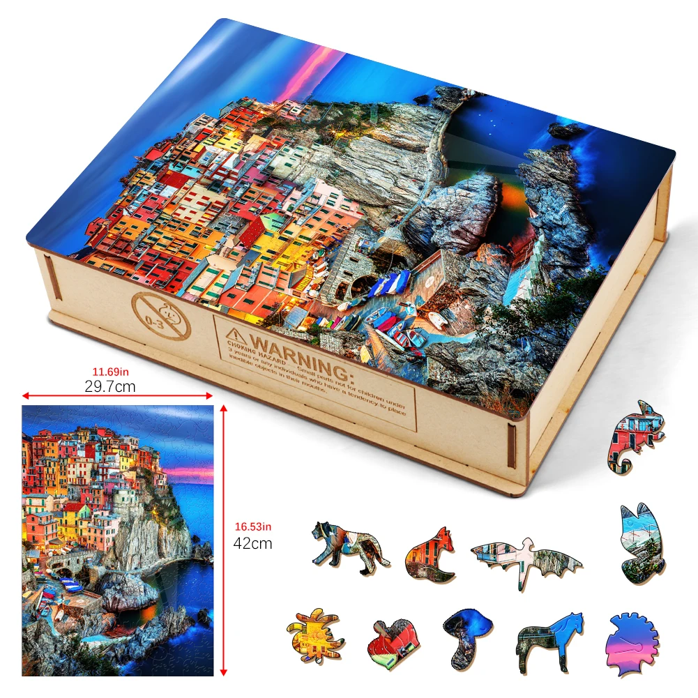 Cinque Terre Holz Puzzle Spielzeug Reise Souvenir Holz Puzzles für Kinder Montessori Spiele Großhandel geheime Puzzle-Boxen