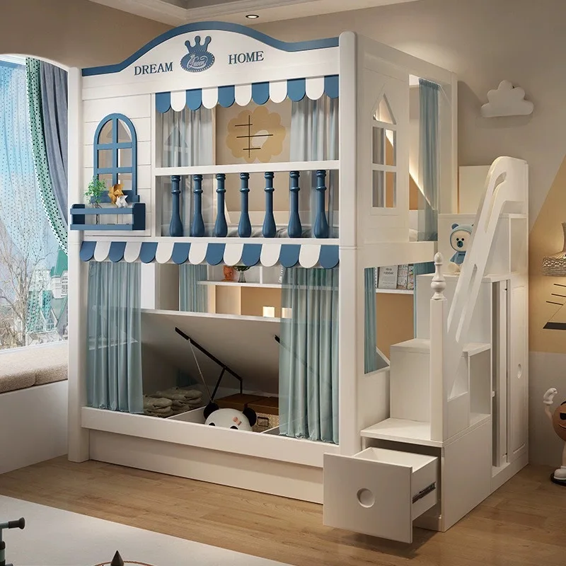 Children's furniture upper and lower bed bunk bed boy high box high and low son mother high guardrail castle tree house bed