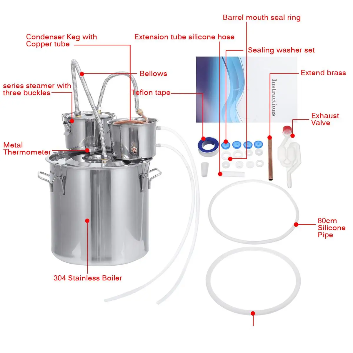 Imagem -05 - Máquina de Cerveja de Vinho de Cobre Inoxidável Álcool Ainda Faça Você Mesmo Home Brew Água Kit de Cerveja de Óleo Essencial 3pot 12 l 20l