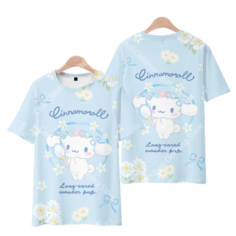 Летняя кавайная футболка Cinnamoroll для мальчиков и девочек 2024 детский мультяшный 3D Аниме узор для детей девочек и мальчиков Модный с короткими рукавами