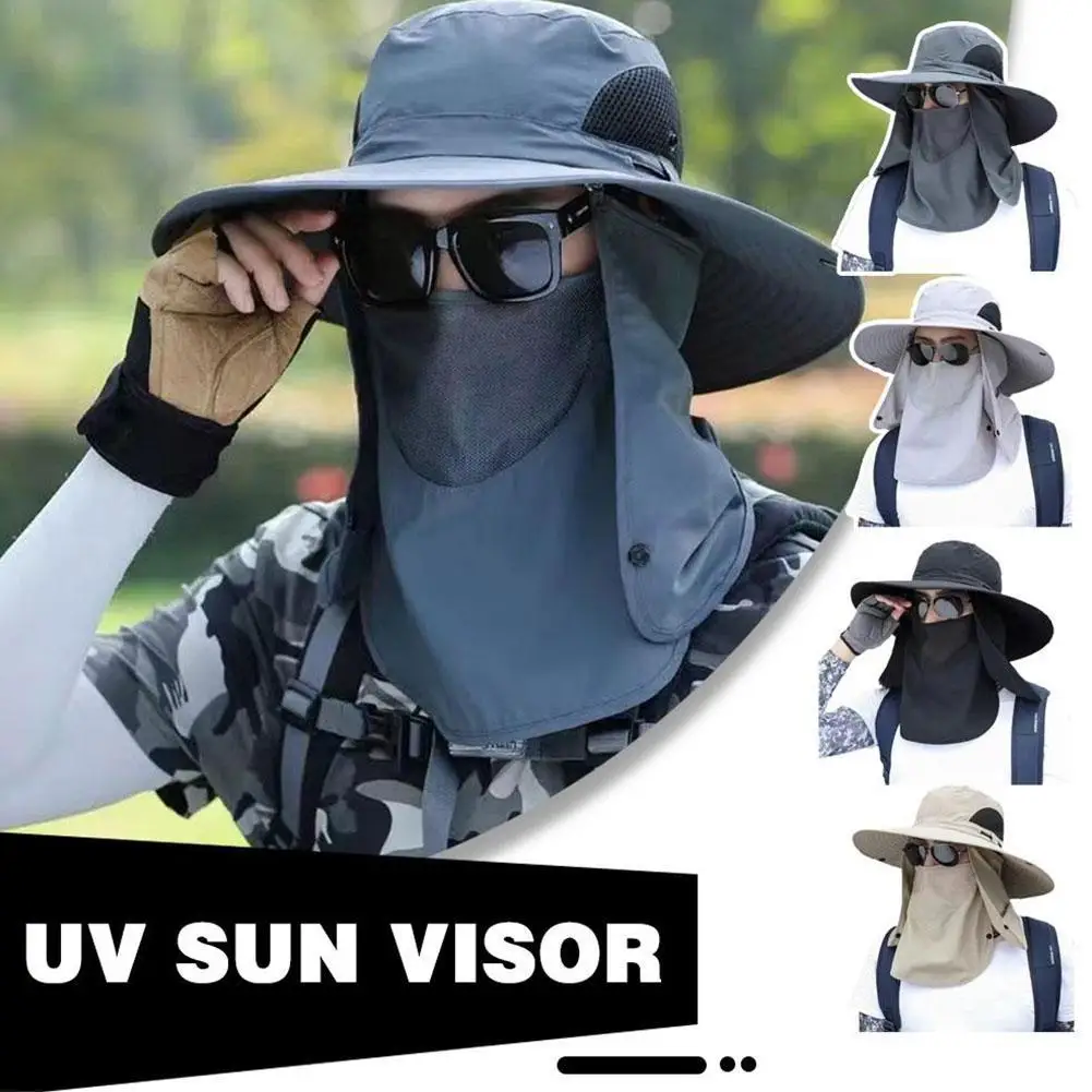 

Men Sunshade Hat Big Eave Sunscreen Caps Outdoor Sports Sun Protection Hat Work Climbing Fishing Hiking Caps With Sunscreen Mask