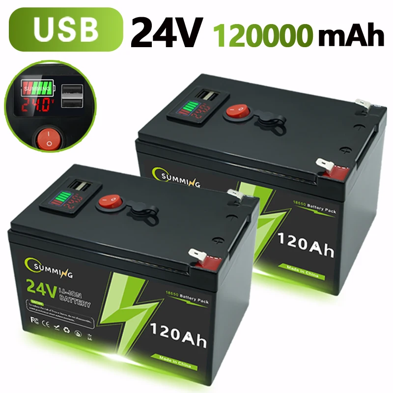 

24V LiFePO4 Lithium Battery 4000+ Deep Cycles 18650 120Ah Built-in BMS,for Solar Panel,UPS, Kayak Fish Finder, Power Wheels