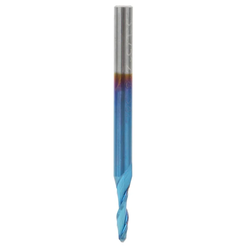 

Ballnose Cutter Ball End Mill Blue Coated Spiral Router Bit Milling Cutter 3.175x1.5x8mm