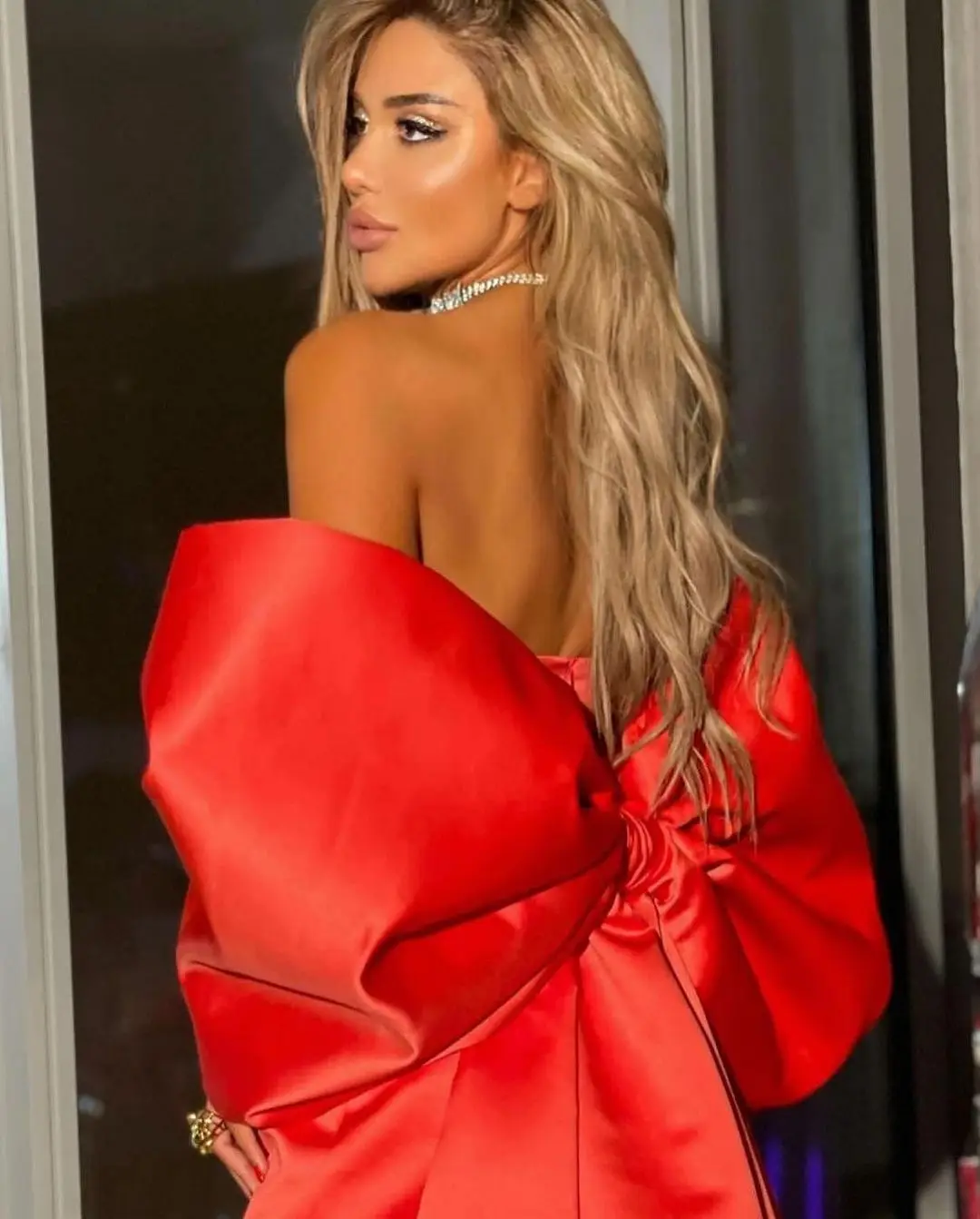 2025 Mini Length Bow Sleeves Long Train Short Cocktail Formal Dress Red Big Bow Party Dresses  Women Birthday Event Gala Gowns