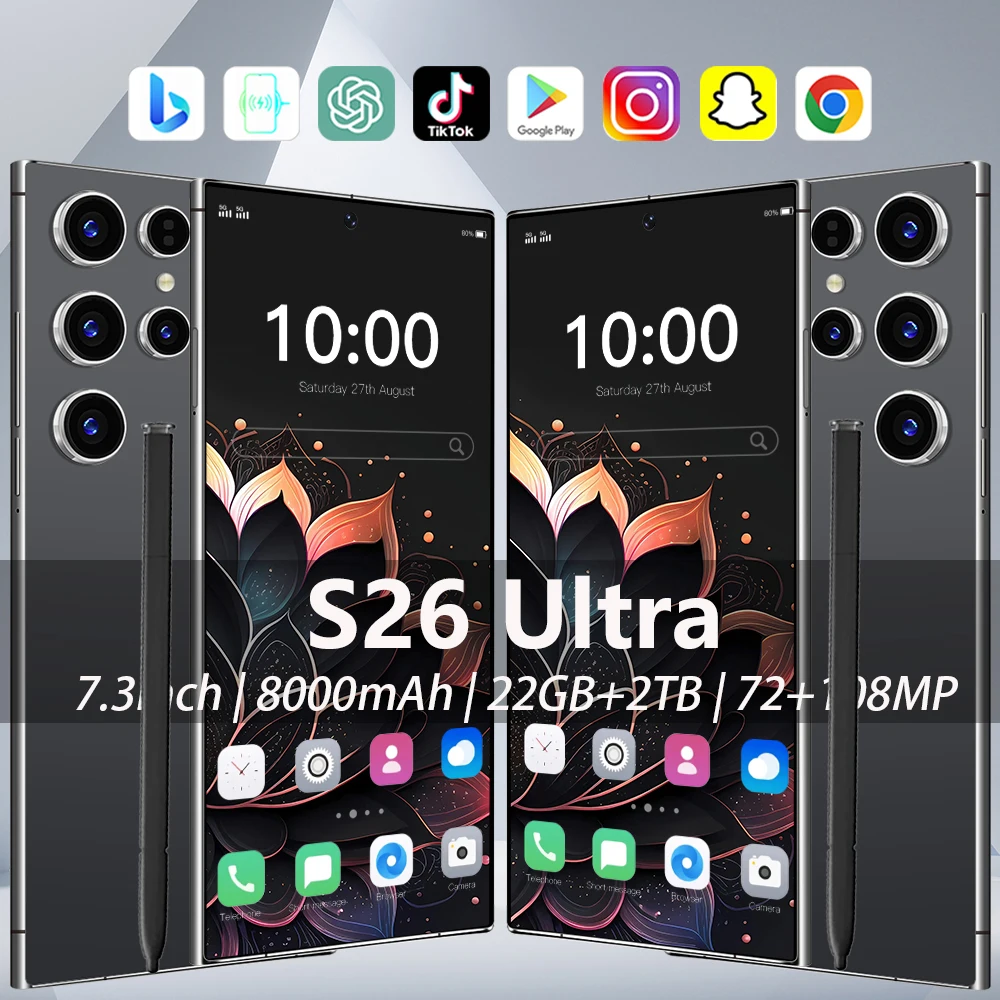 

2026 HOT S26 Ultra NEW 7.3HD Global Edition Original Smart Dual Card 7800mAh Battery Facial Recognition Function