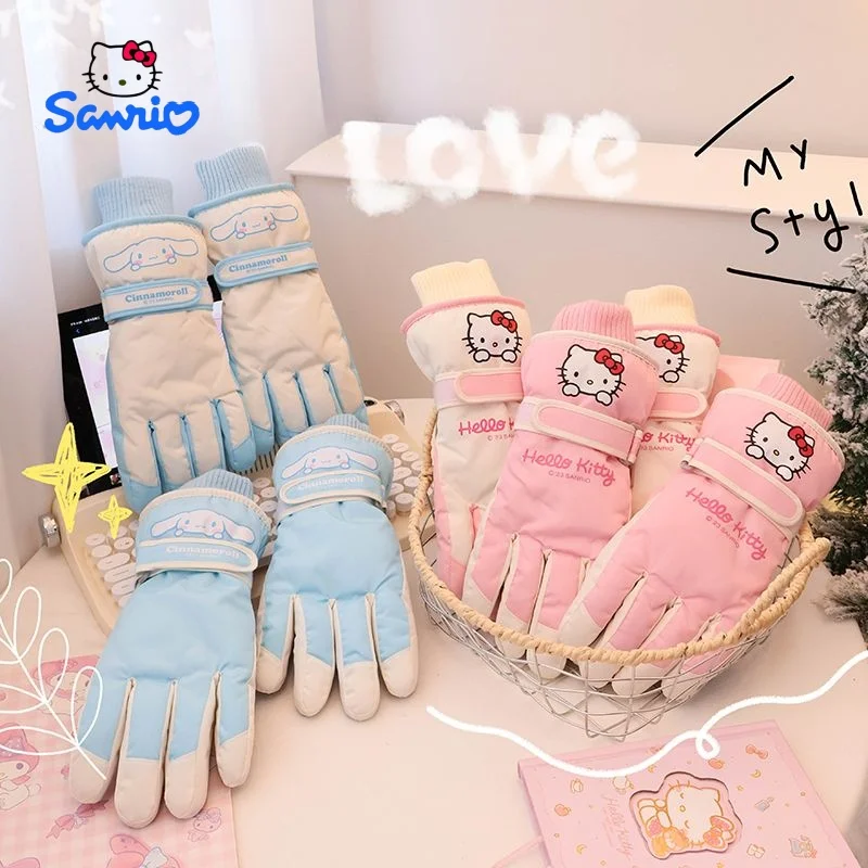 Sanrio Hello Kitty Skihandschuhe Cartoon Niedlicher Cinnamoroll-Druck Kawaii Girly Herz Bequeme weiche winddichte warme Handschuhe Großhandel