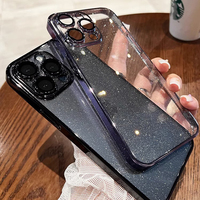 Luxury Clear Electroplated Glitter Case For iPhone16 15 14 Plus 13 12 Pro Max 11 Plating Transparent Case Shockproof Hard Cover