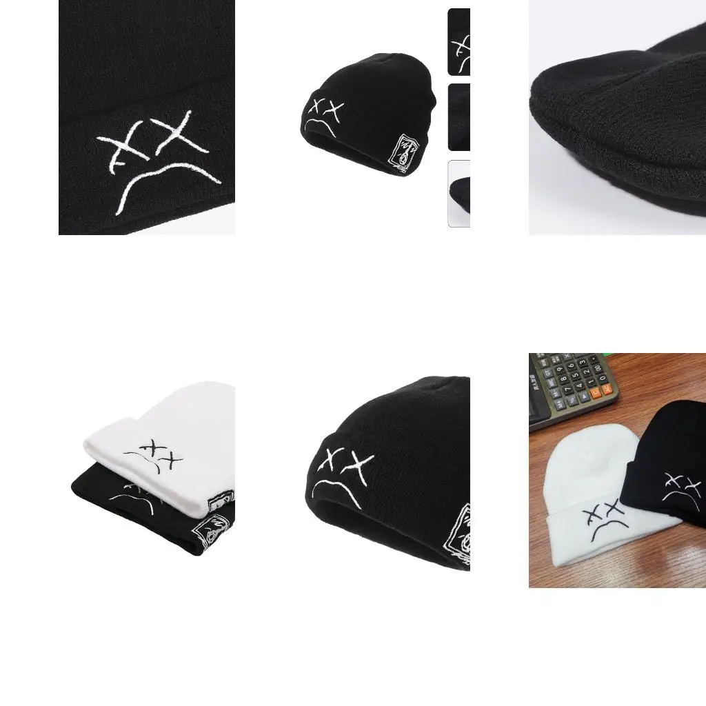 

39BB Simple Sad Face Expression Funny Knit Winter Hat Fashion Knitted Hat All-match