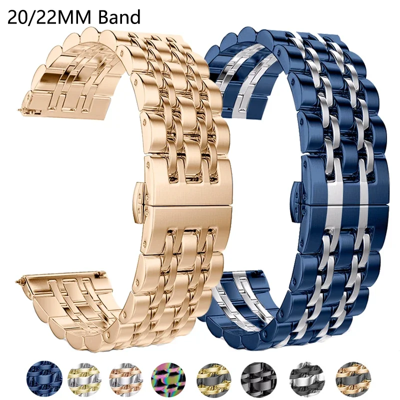 

Ремешок 22 мм 20 мм для Samsung Galaxy Watch 6 4 5 45 мм Gear S3 46 мм 42 мм Active2 40 44 мм Ремешок из нержавеющей стали для Amazift BIP 2 GTR