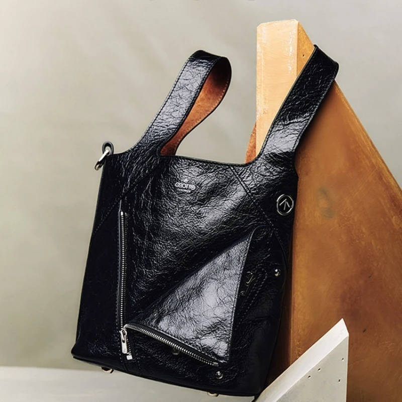 GROTTO 2025 Новая модная кожаная сумка растительного дубления Сумка-тоут с воротником и большой вместительной сумкой через плечо на одно плечо