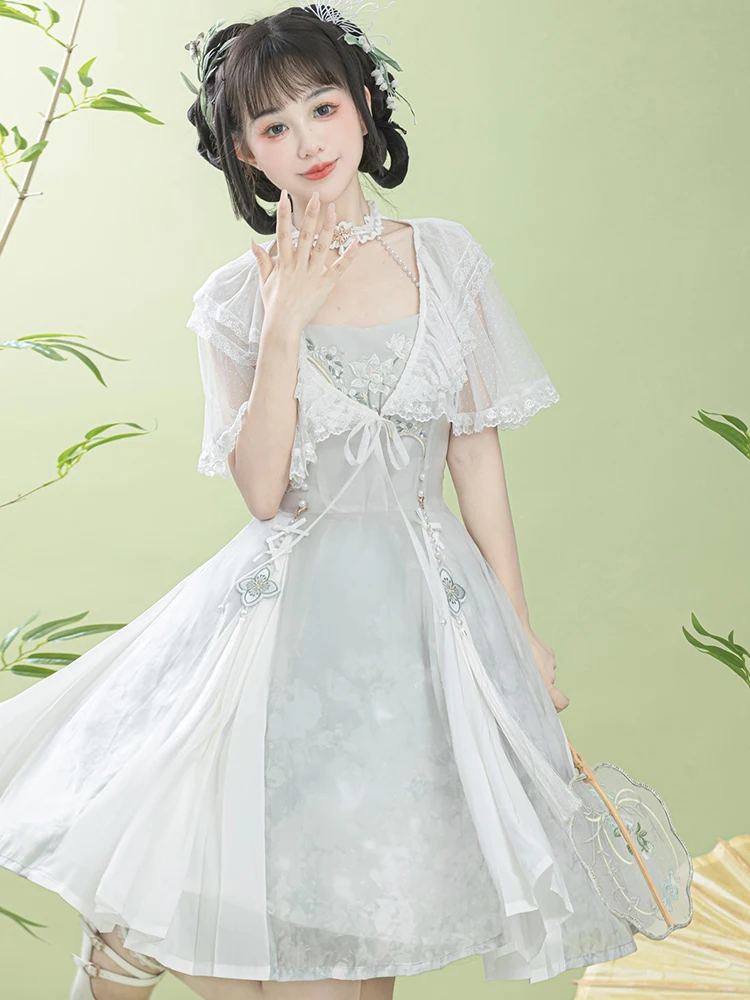 Original Princess Lolita Dress Cos Chinese Style Slim Fit Elegant Lolita Cheongsam Style Dress Fashion Shawl Dress Set