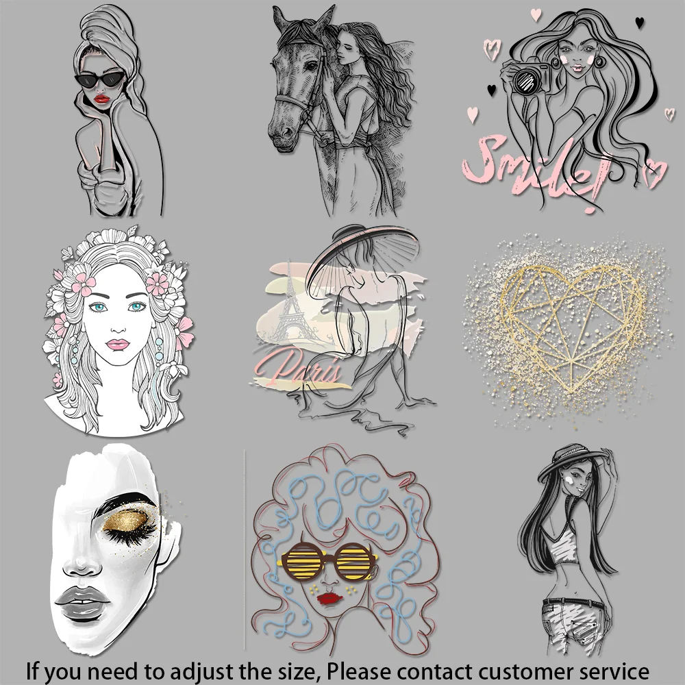 Elegant female Artwork Iron on Picture on Clothes Trendy Clothing Graphics Versatile Fabric Transfer Designs DIY Decoration