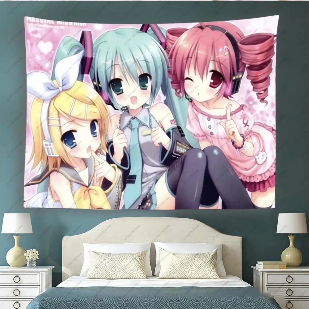 Niedliche Rosa Anime-Mädchen Wandteppich Kawaii Vocaloid Wandbehang für Anime-Zimmer-Dekoration – Detail 4