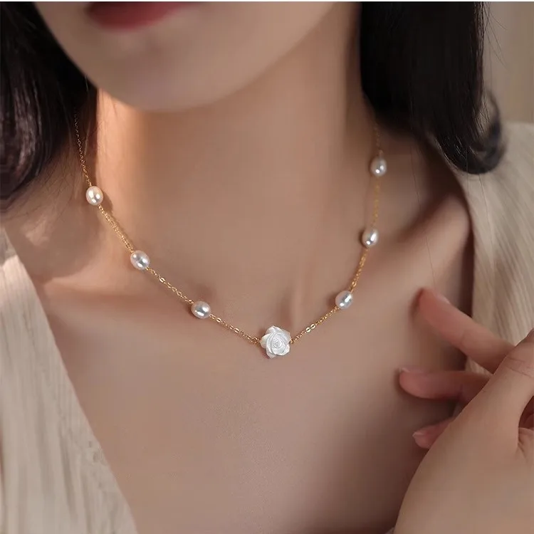 Neue Ankunft Süße Rose Blume Natürliche Süßwasser Perle 14K Gold Gefüllt Weibliche Kurze Kette Halskette Schmuck Hochzeit Geschenke Billig – Detail 4
