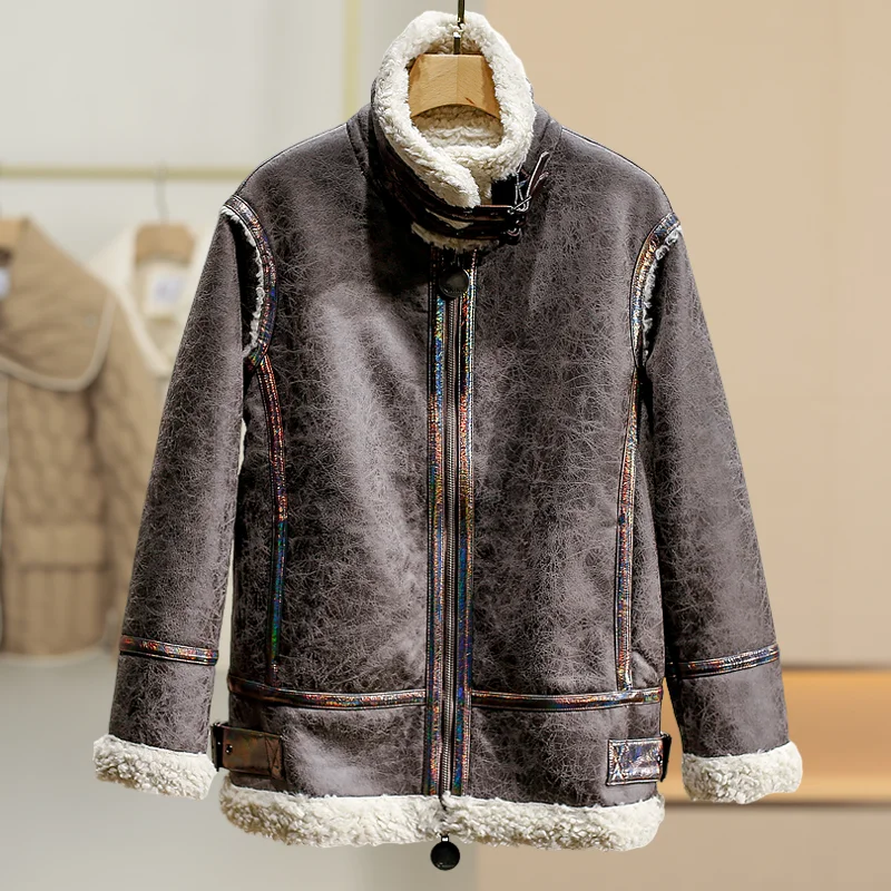 

XKing Cool Short Jacket Lamb Skin Motorcycle Style Winter Fashion Women's Coat Sweet And Stylish Polyester Fiber Zipper Closure