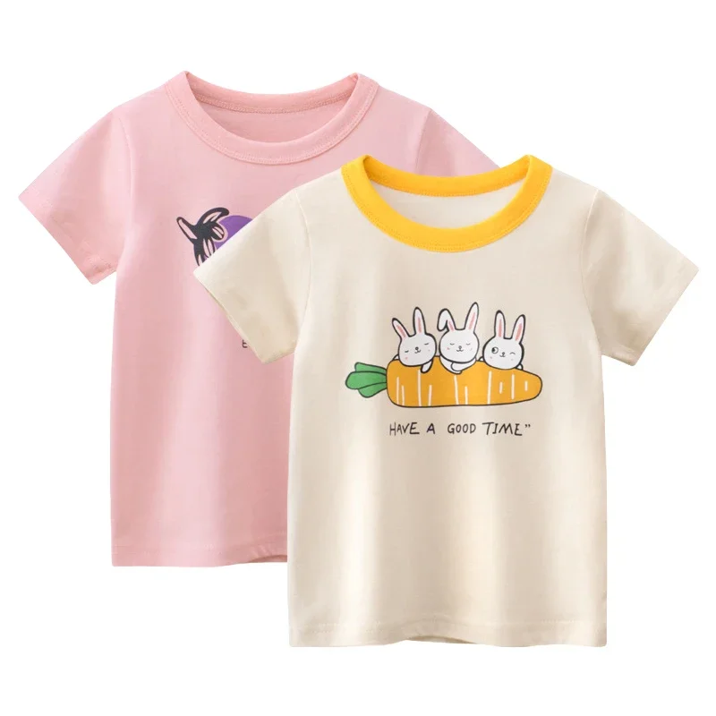 

2025 Children's Clothing Summer Girls Short-sleeved T-shirt Carrot Eggplant Print Baby Top Kids Clothes