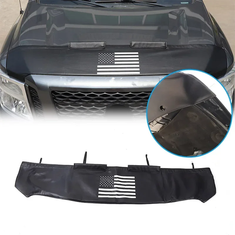 For Nissan Titan 2016-2023 Leather Black Car Hood Guard Sand Stone Guard Car Exterior Protection Modification Accessories 1Pcs