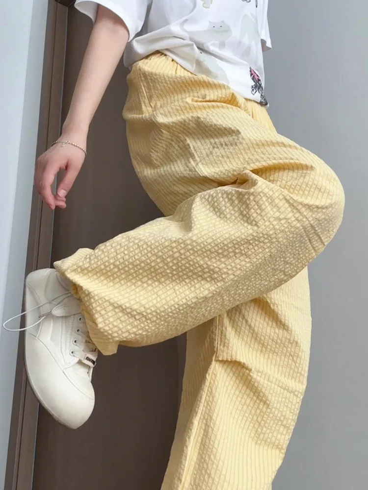 Calças de perna larga cinza das mulheres verão respirável solto ajuste doce menina praia festa arejado macio cordão calças highstreet harajuku