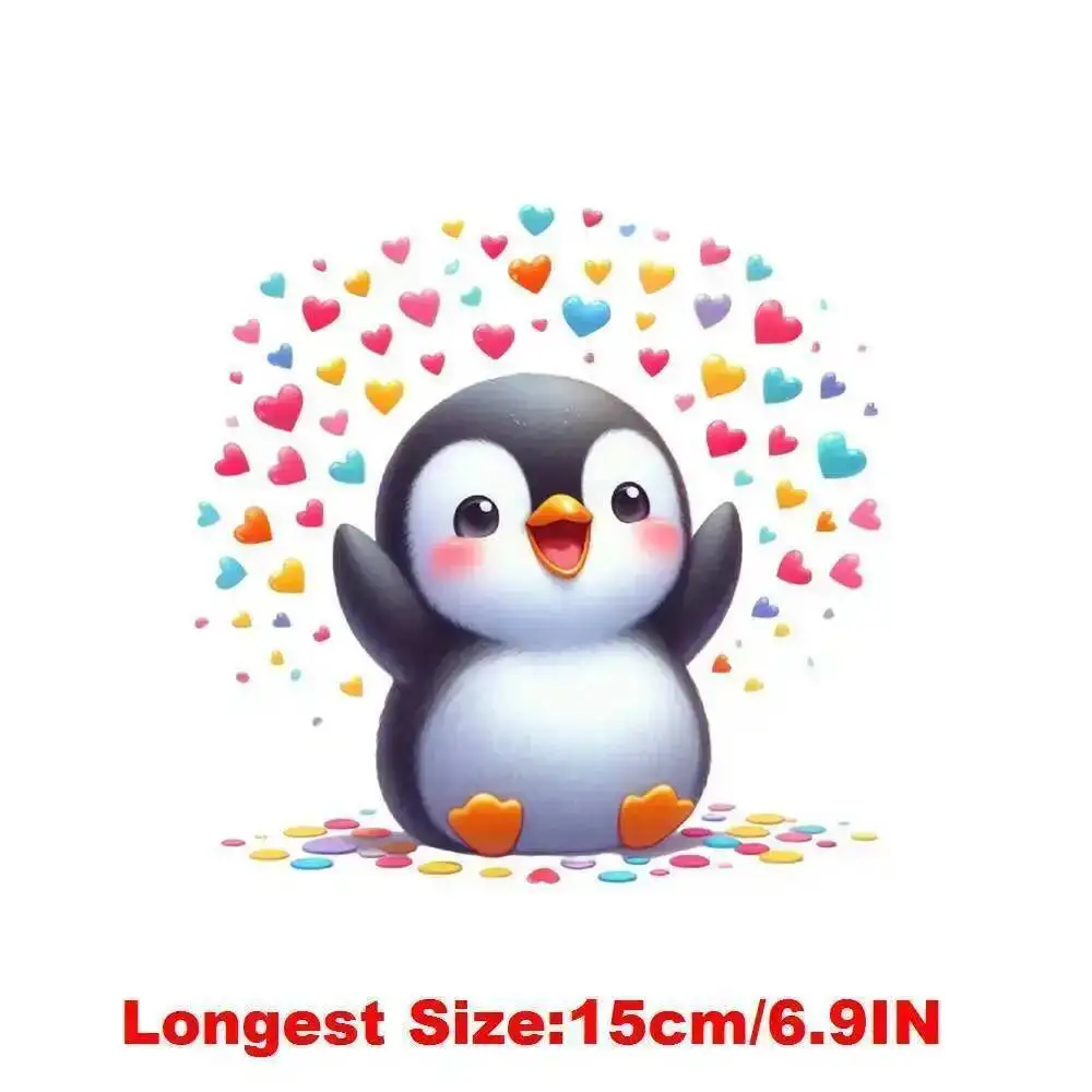 15cm Funny Valentine Day Heart Love Flower Penguin Iron On Transfer Stickers Diy DTF Heat Transfer Sticker T-shirt Clothes Decal