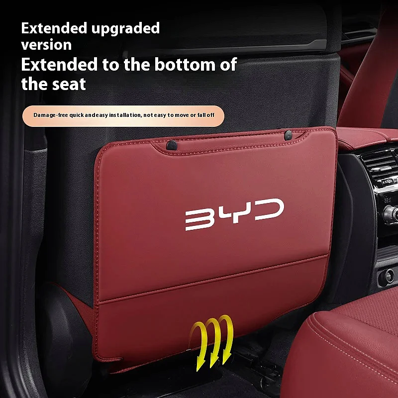 Leather Anti‑Kick Seat Back Mats For BYD Atto 3 Seal Dolphin Han Tang Song Yuan 2Pcs Rear Storage‑Pocket Anti‑Scratch Auto Inter