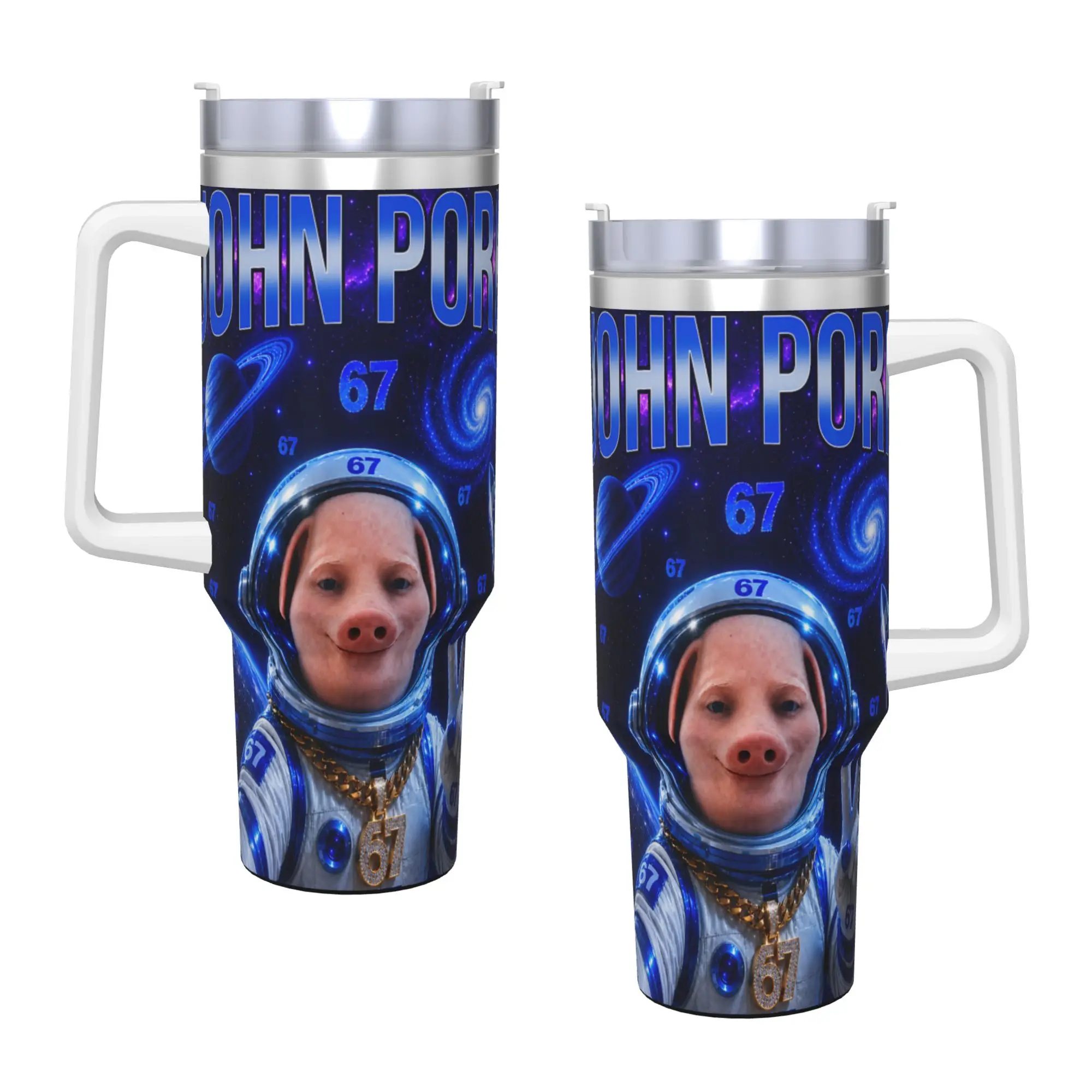 Stainless Steel Tumbler John Pork 67 Astronaut Space is Calling Meme Car Mugs Beach Cold and Hot Water Bottle Large Thermal Mug