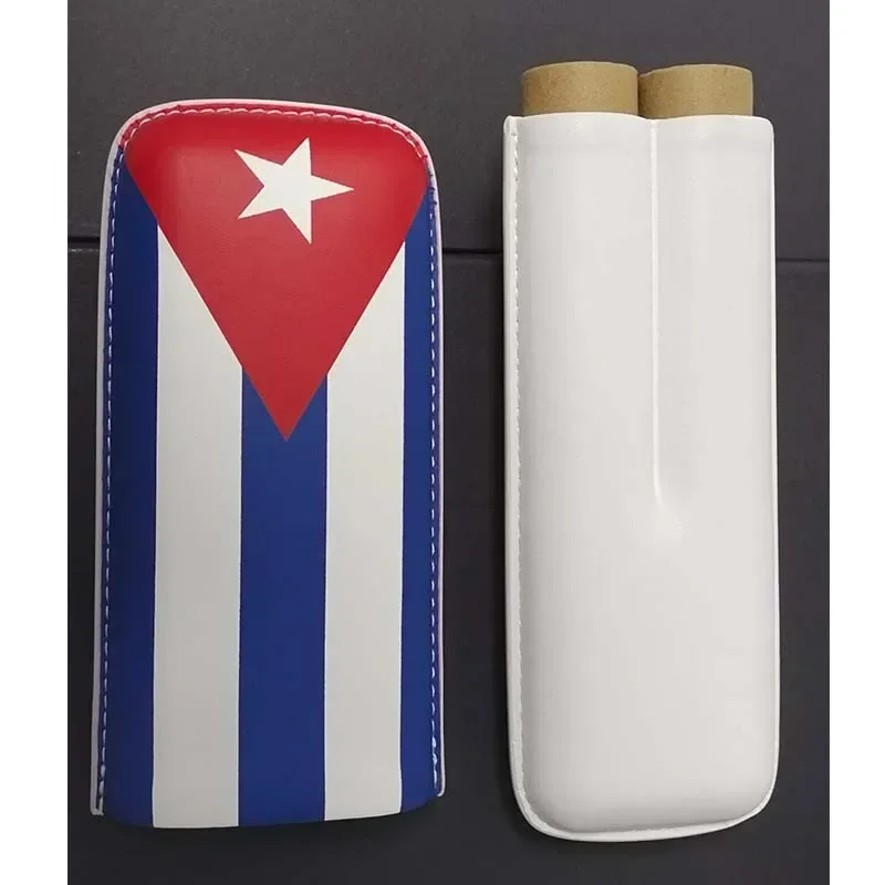 Creative Leather Cigar Case Portable 2, 3Finger Humidor, Carry-on, Tobacco Bag/Box, Outdoor Cuban Flag Souvenirs Humidor