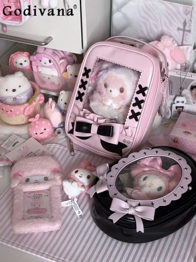 

Japanese New Sweet and Cute 20cm Cotton Doll Bag Bow Doll Feeling Daily Commuting Casual Messenger Bag for Woman