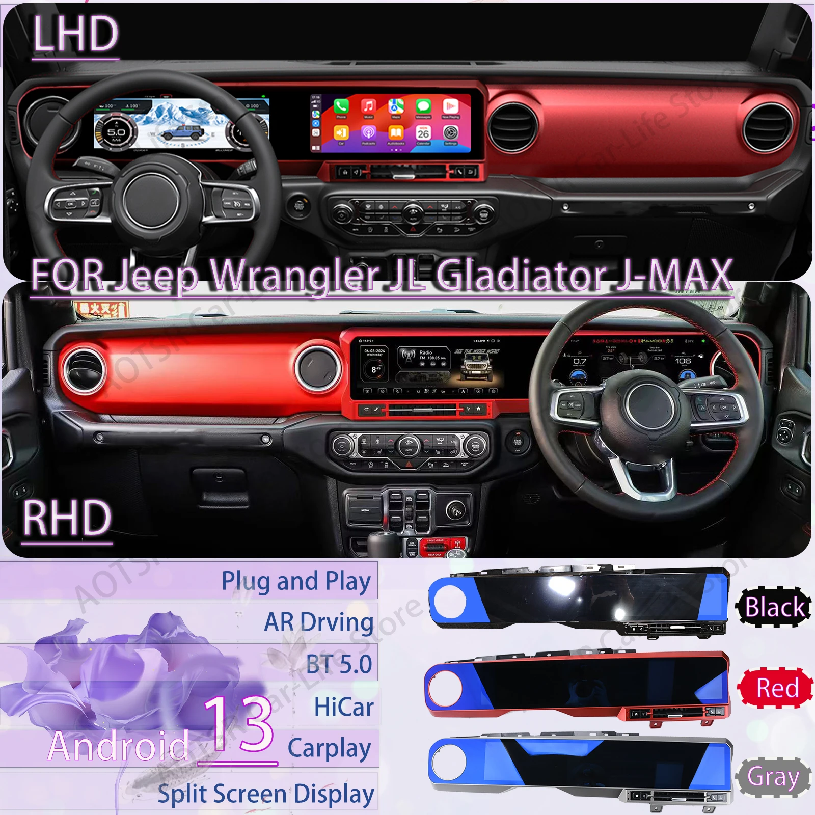 LHD RHD AI Voice Control Screen Android Auto Car Radio Receiver For Jeep Wrangler JL Gladiator GPS Navigation Stereo Head Unit